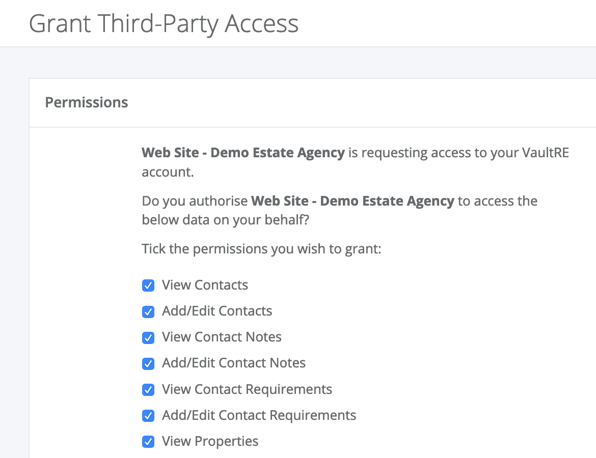 VaultRE Office Integrations Menu
